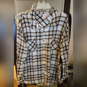 No Boundaries Womens Black and White Plaid Button Down Shirt,NWT, XXXL